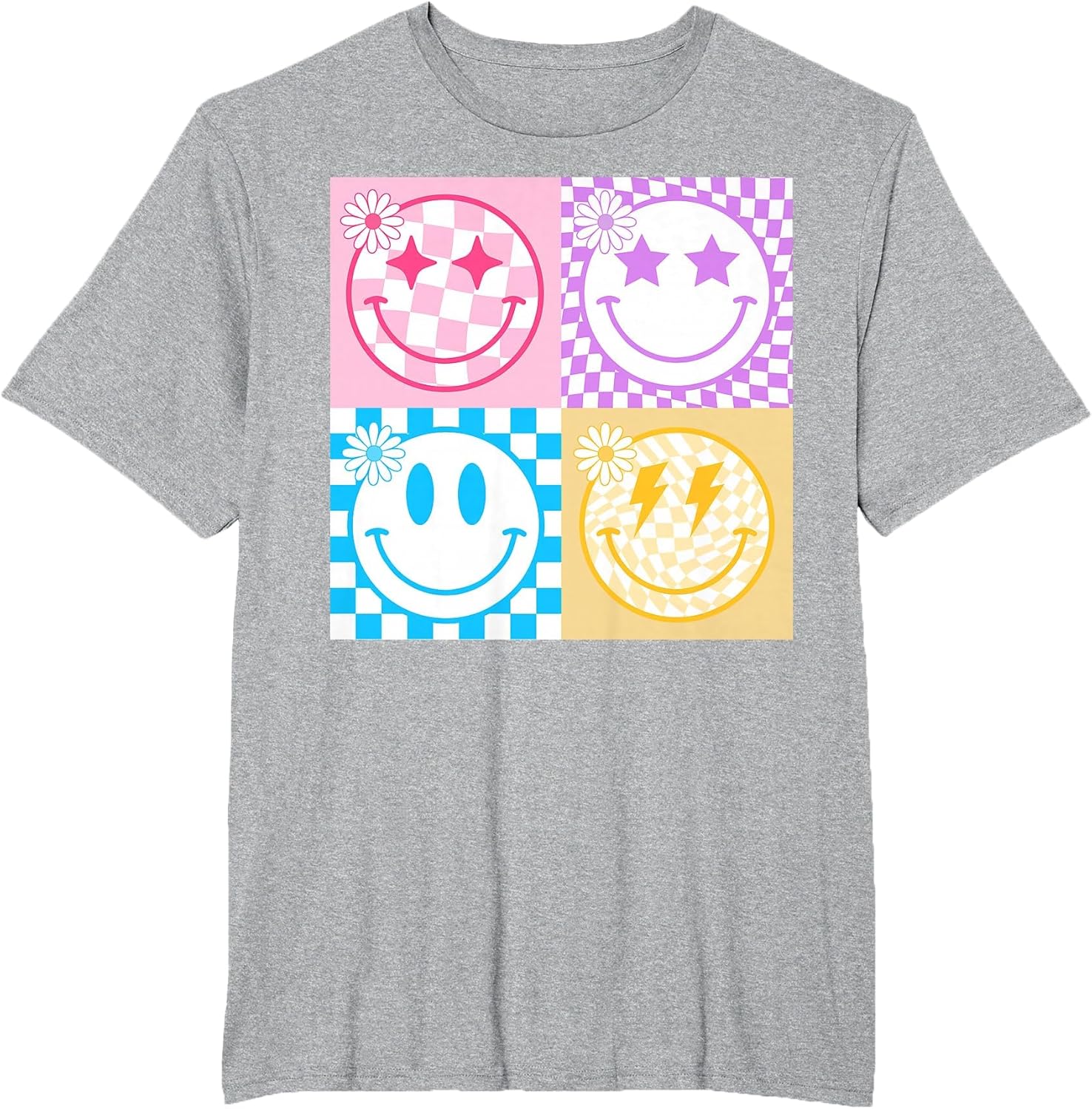 Retro Happy Face Shirt Checkered Pattern Smile Face Trendy