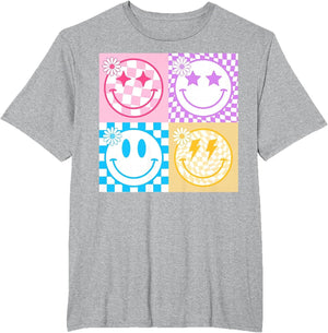 Retro Happy Face Shirt Checkered Pattern Smile Face Trendy
