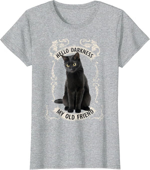 Hello Darkness My Old Friend Black Cat Lovers Music Fan T