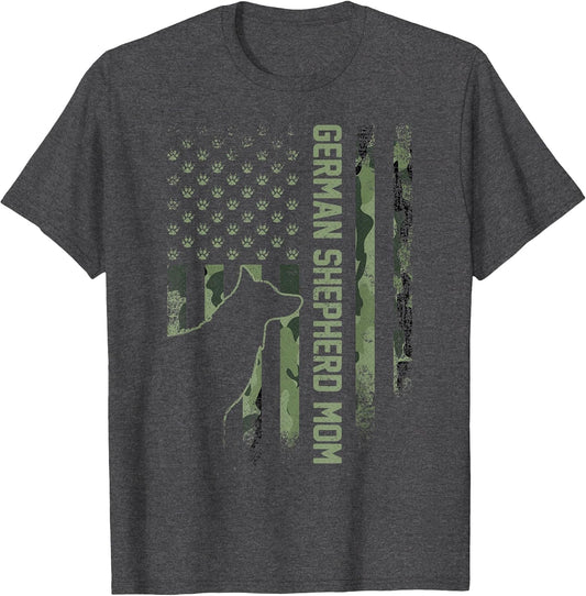 Vintage USA Camo Flag Proud German Shepherd Mom Silhouette