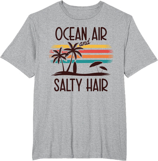 Ocean Air and Salty Hair Retro Beach Sunset Palm Tree