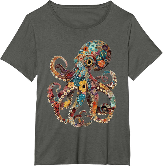 Octopus Floral Vintage Flowers Squid Kraken Scuba Diving