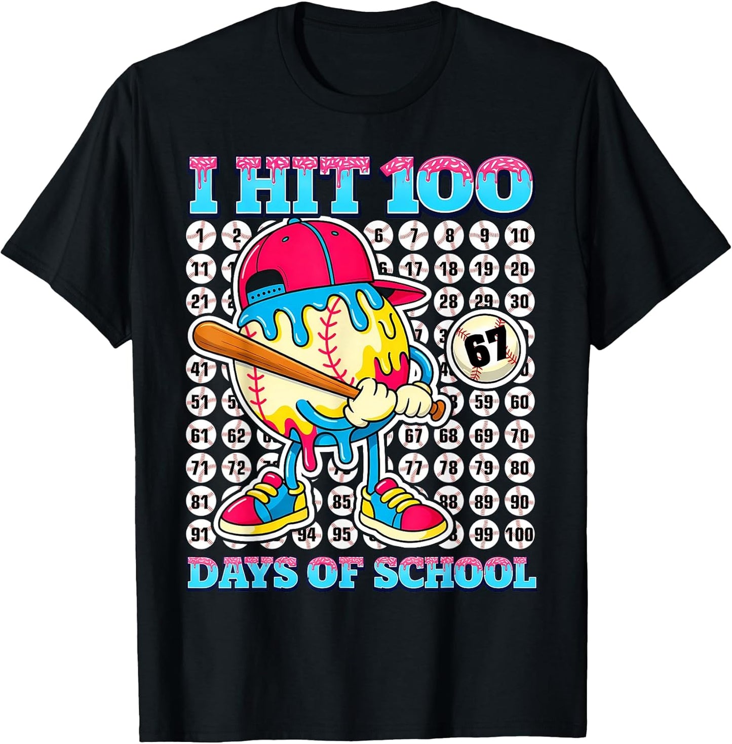 I Hit 100 Days of School Funny 67 Drip Baseball Boys Kids