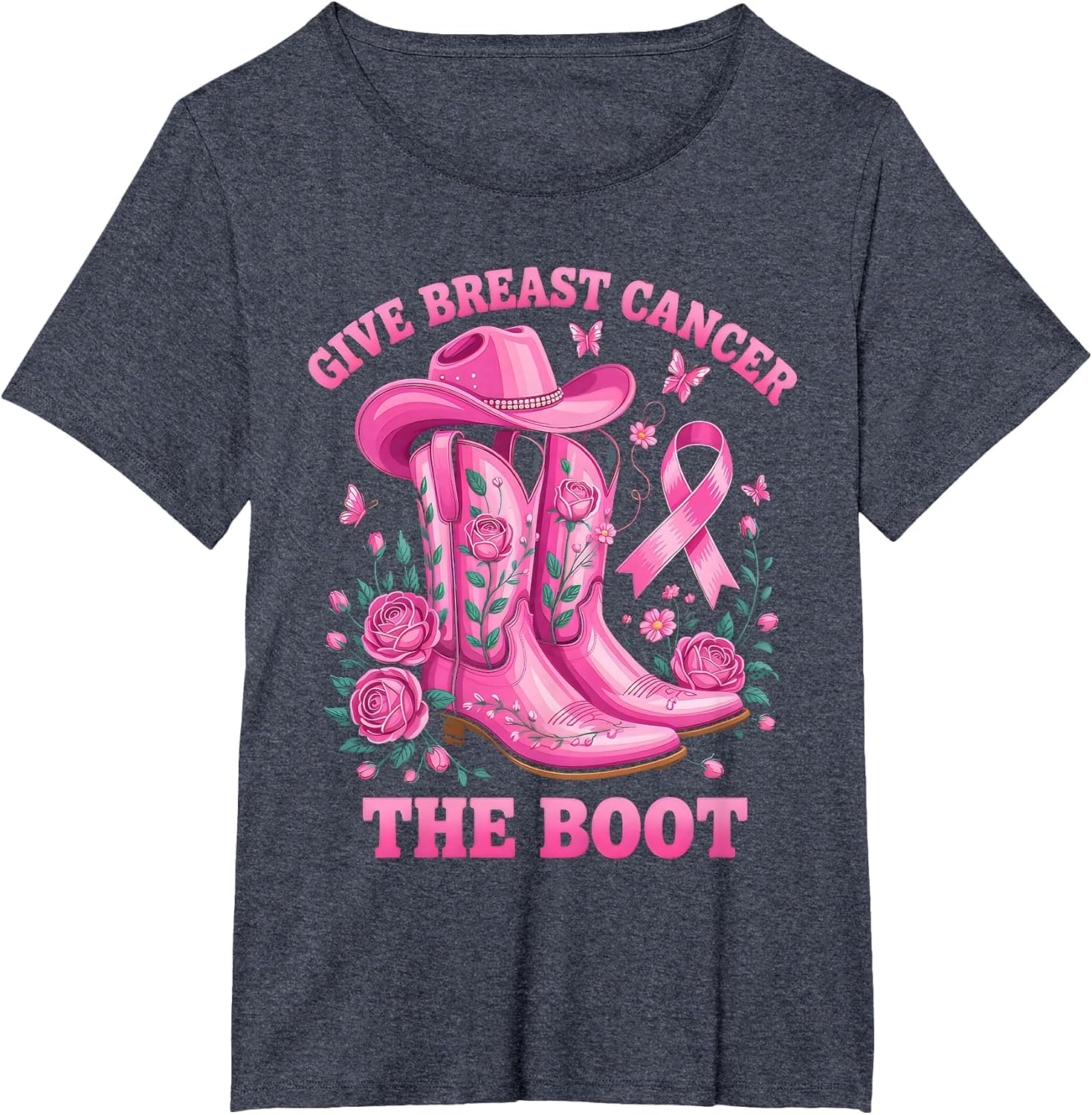 Give Breast Cancer The Boot Cowgirl Cancer Awareness Ribbon