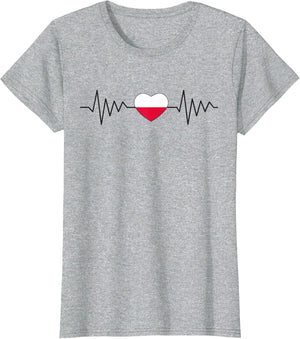 Poland Polska Polish Heartbeat Flag Heart Pride White Red