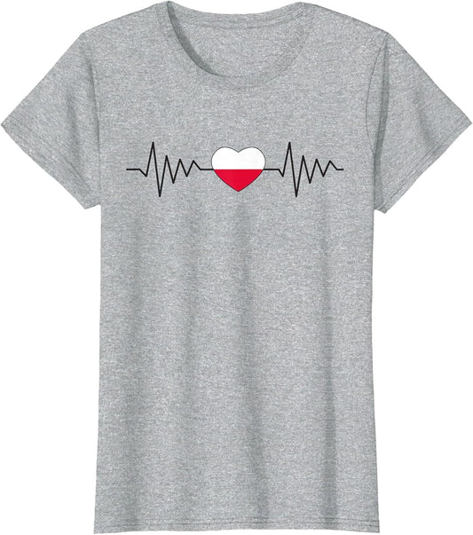 Poland Polska Polish Heartbeat Flag Heart Pride White Red