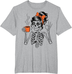 Halloween Skeleton Messy Bun Coffee Funny Costume Mom Women