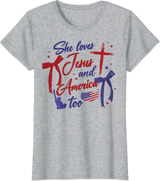 4th of July She Loves Jesus and America Too Christian Faith