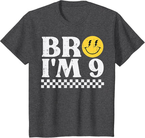 9th Birthday Bro Im 9 Smile Retro Groovy Boys Girls Kids