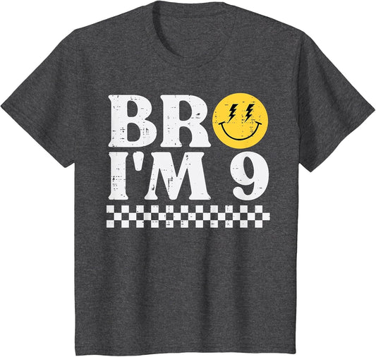 9th Birthday Bro Im 9 Smile Retro Groovy Boys Girls Kids