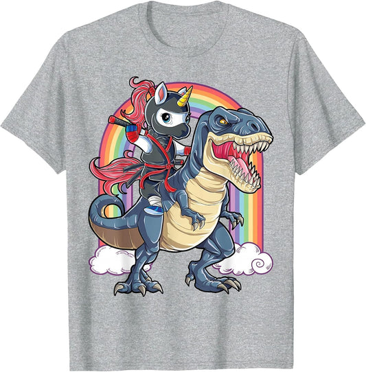 Ninja Unicorn Riding Dinosaur T rex Funny Men Women Rainbow