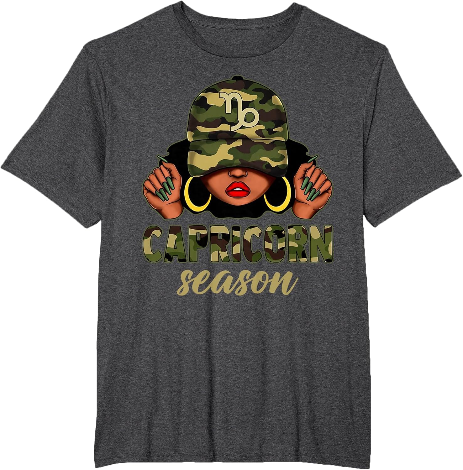 Capricorn Season Black Woman Camo Hat Afro Girl Zodiac