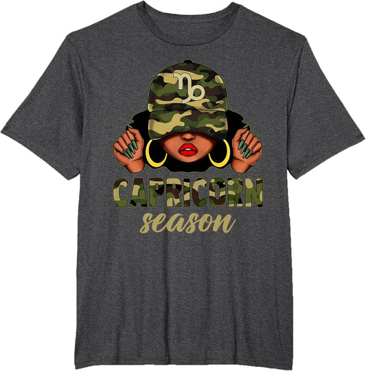 Capricorn Season Black Woman Camo Hat Afro Girl Zodiac
