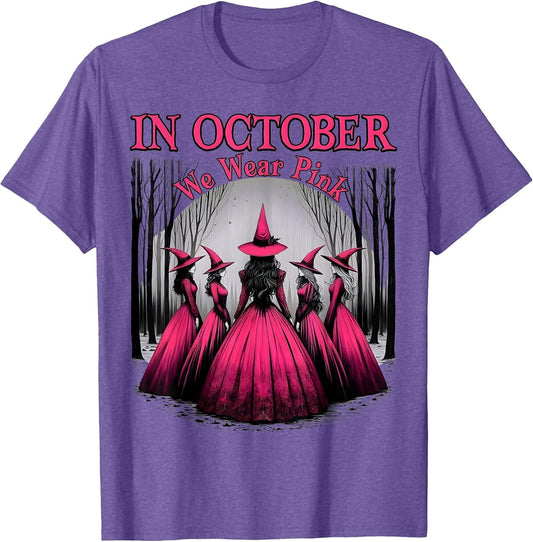 in October We Wear Pink Witch Halloween Breast Cancer Women