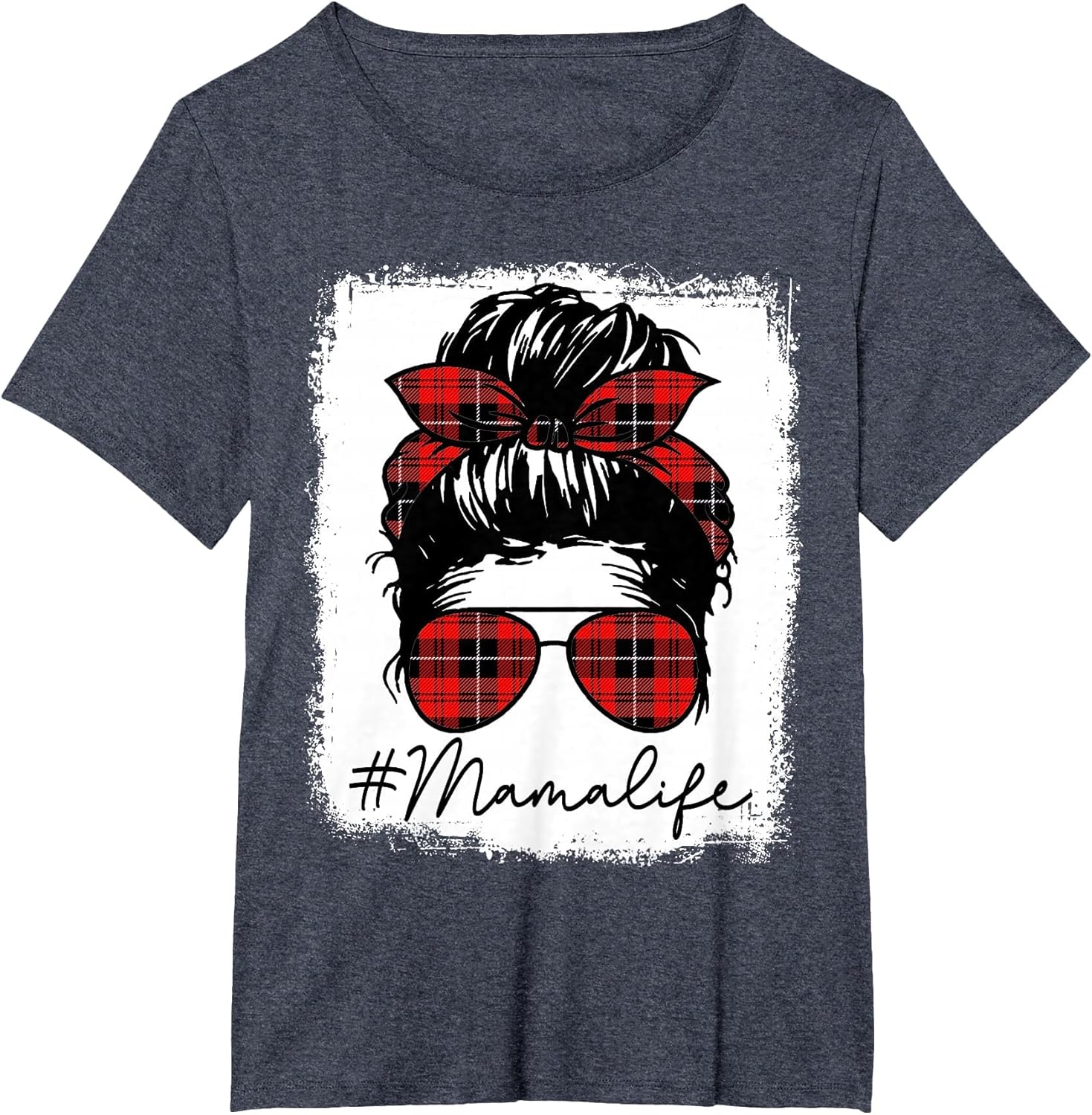 Mama Mom Life Shirts Red Plaid Bandana Messy Bun