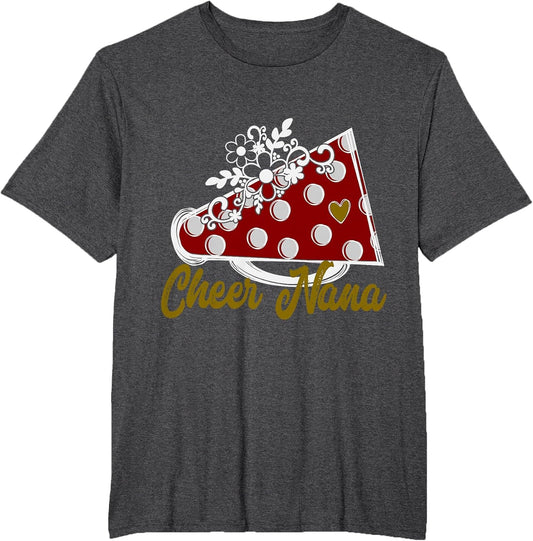 Cheer Nana Shirt, Maroon Megaphone Heart Flower Accent