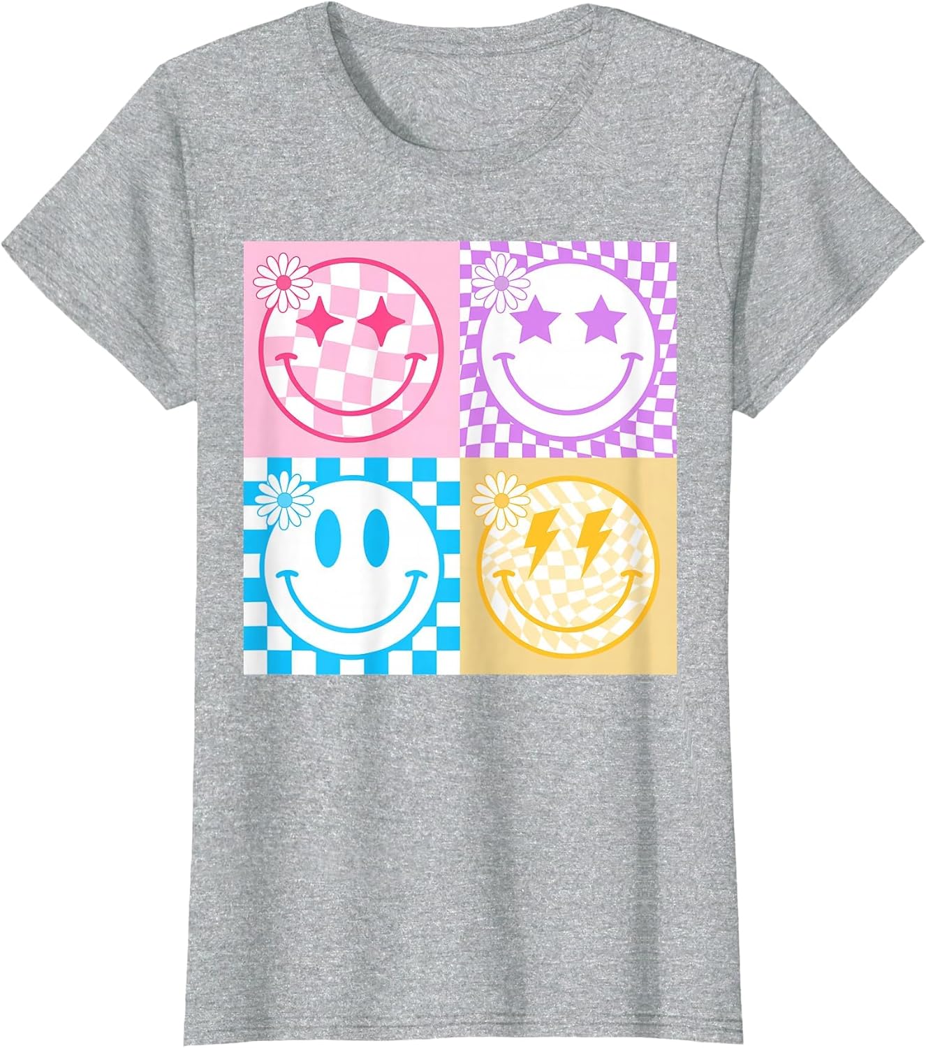 Retro Happy Face Shirt Checkered Pattern Smile Face Trendy
