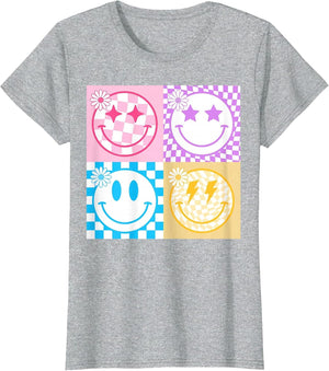 Retro Happy Face Shirt Checkered Pattern Smile Face Trendy