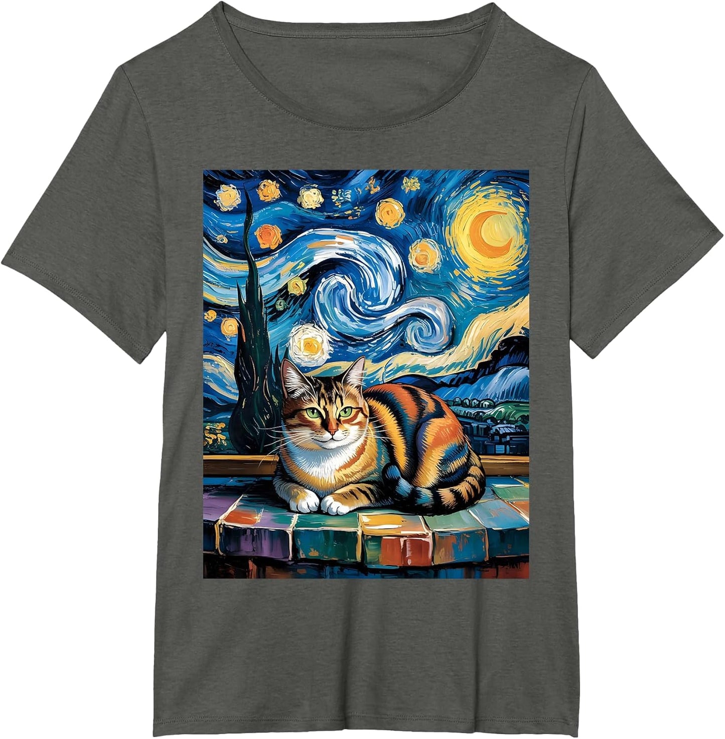 Cat Starry Night Graphic Art Cat Lover Van Gogh Painting Cat