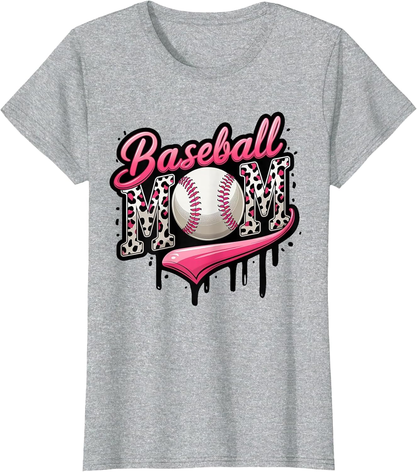 Baseball Mom Pink Leopard Ice Cream Drip Mother's Day Funny