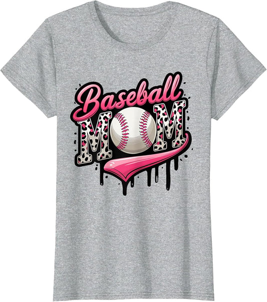 Baseball Mom Pink Leopard Ice Cream Drip Mother's Day Funny