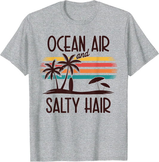 Ocean Air and Salty Hair Retro Beach Sunset Palm Tree