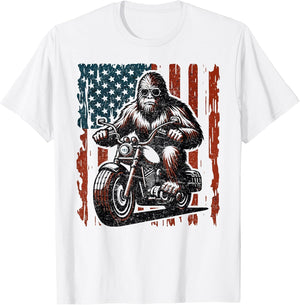 Bigfoot Motorcycle Lovers American Flag Motorcycle Rider
