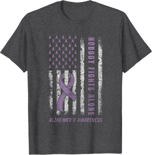 Purple Ribbon USA Flag Alzheimers Awareness