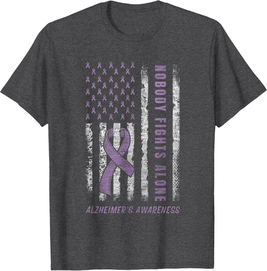 Purple Ribbon USA Flag Alzheimers Awareness