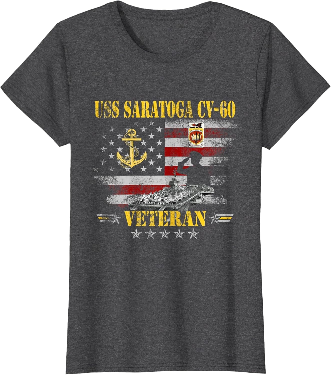 USS Saratoga CV-60 Aircraft Carrier Veteran Vintage USA Flag