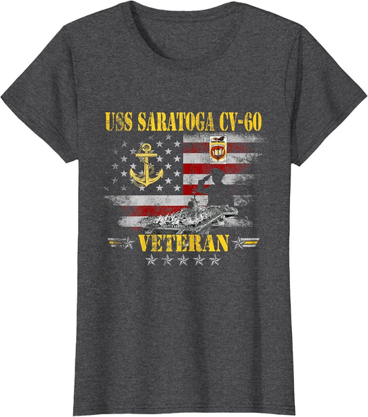 USS Saratoga CV-60 Aircraft Carrier Veteran Vintage USA Flag