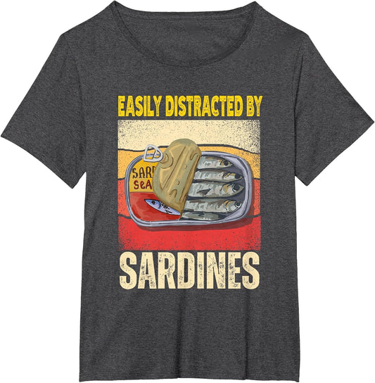 Easily Distracted by Sardines Funny Retro Sardine Food Lover