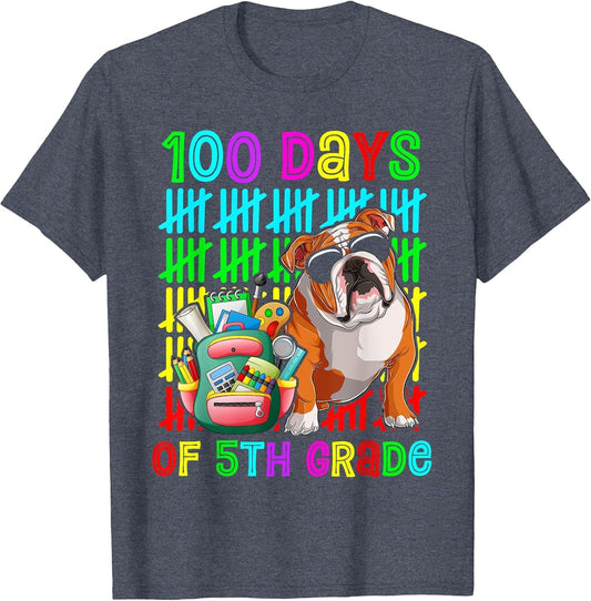 100th Day of 5th Grade Boys Kids English Bulldog Dog Lovers