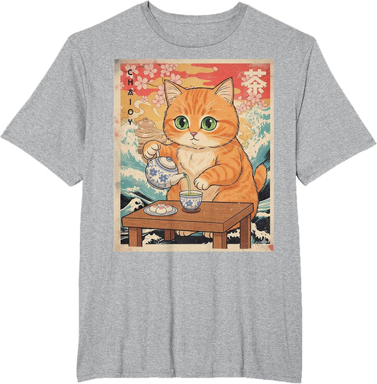 Funny Kawaii Cat Drinking Chai , Anime Gift