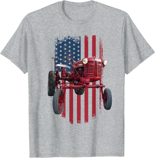 Patriotic Vintage Cub Farm Tractor American Flag USA Pride