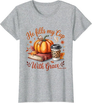 He Fills My Cup with Grace Fall Coffee Pumpkin Christian