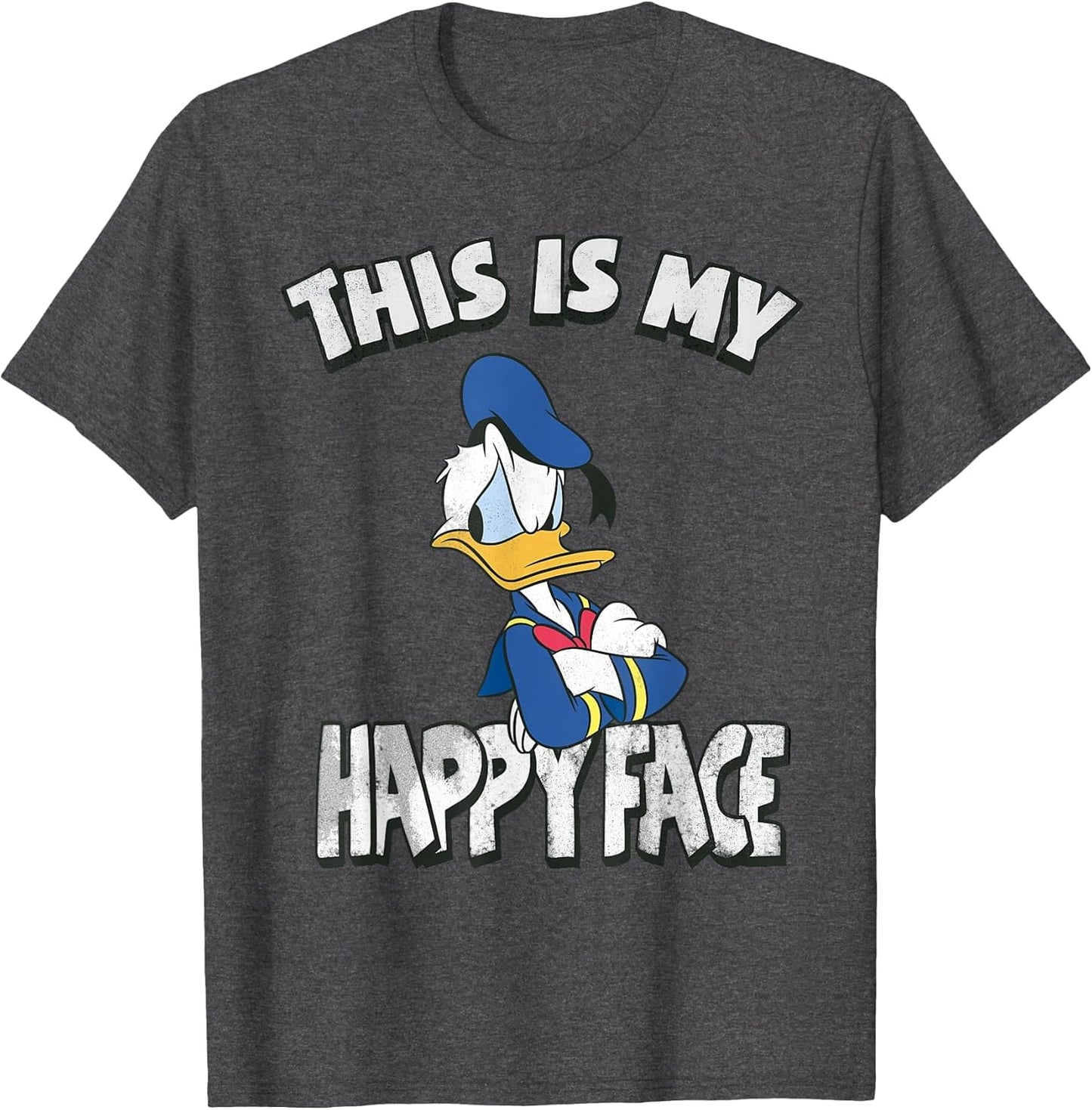 Disney Mickey and Friends Donald Duck Happy Face , Men, Dark Heather Grey, Large