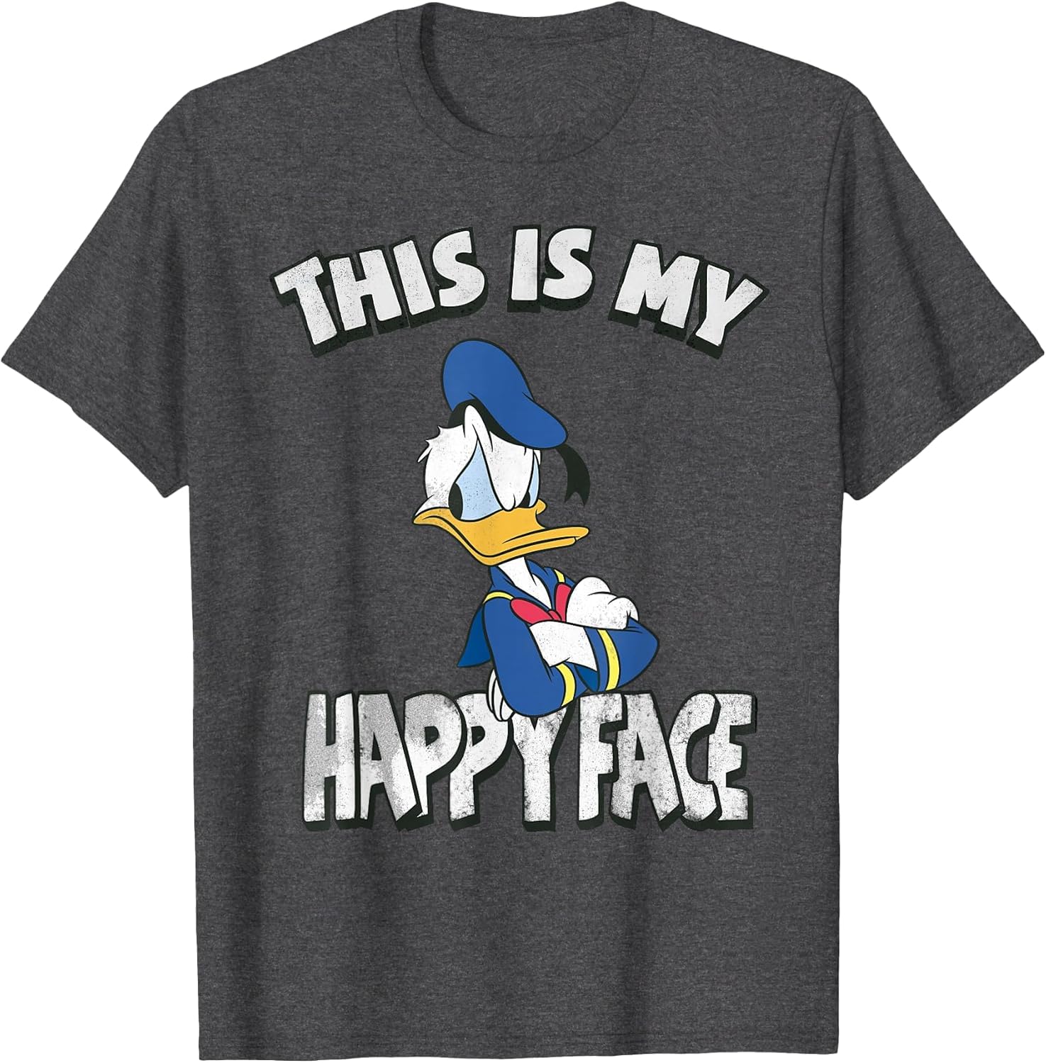 Disney Mickey and Friends Donald Duck Happy Face , Men, Dark Heather Grey, X-Large