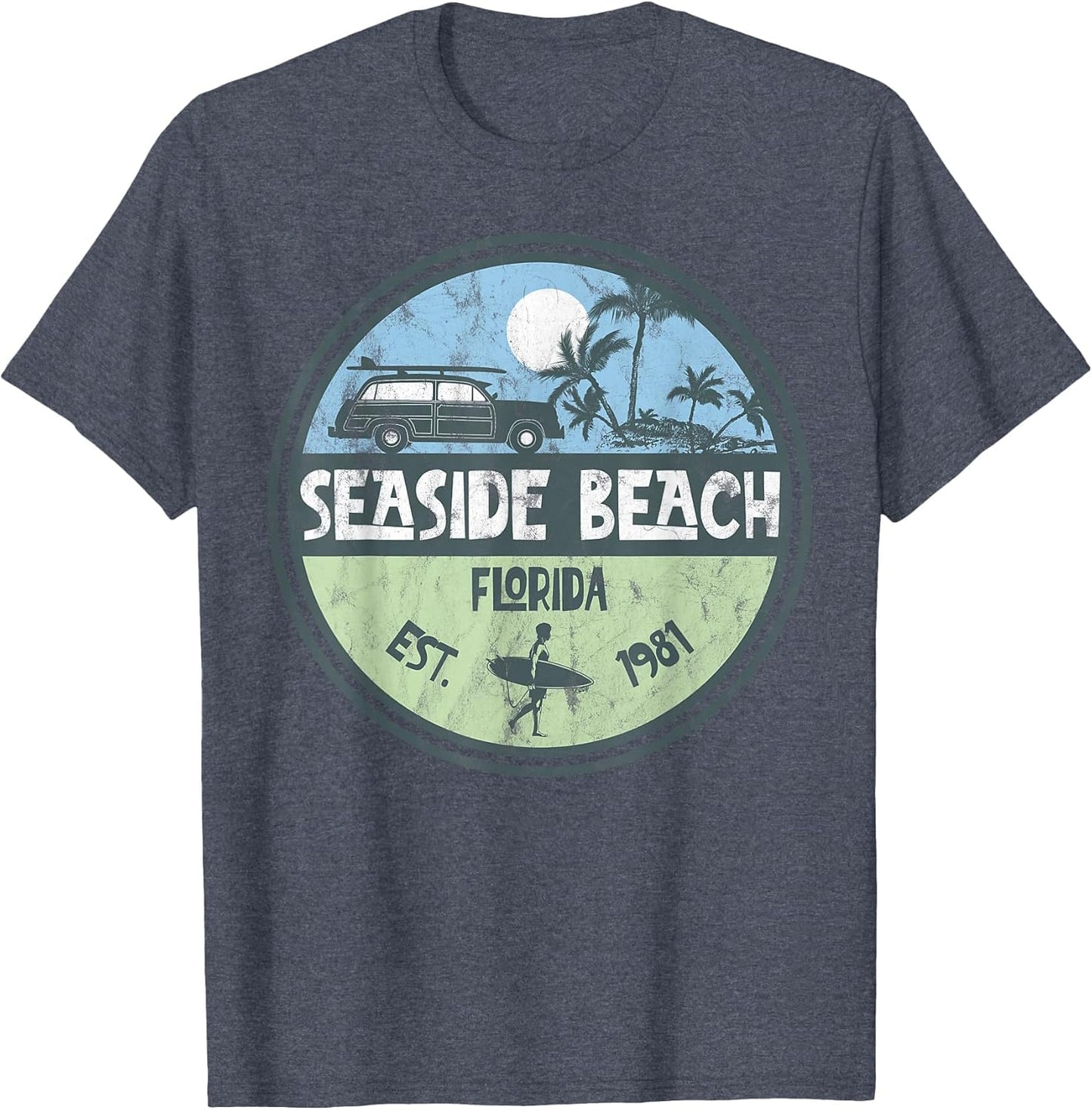 Seaside Beach Florida Wagon Beach Palms Surfer Vintage