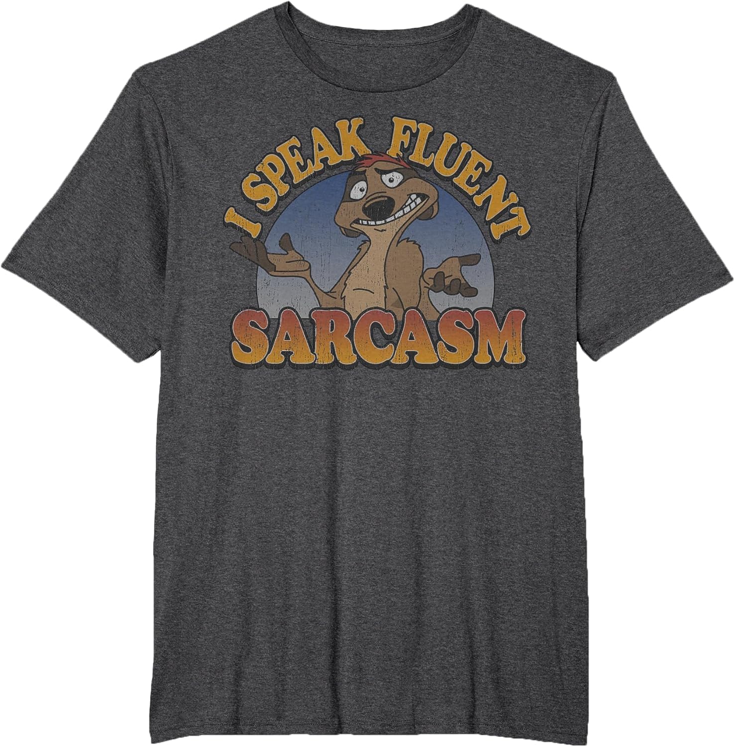 Disney The Lion King Timon I Speak Fluent Sarcasm Distressed , Men's Big and Tall, Dark Heather Grey, 6X Tall