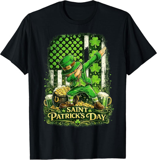 Dabbing Leprechaun with US American Flag for St Patricks Day