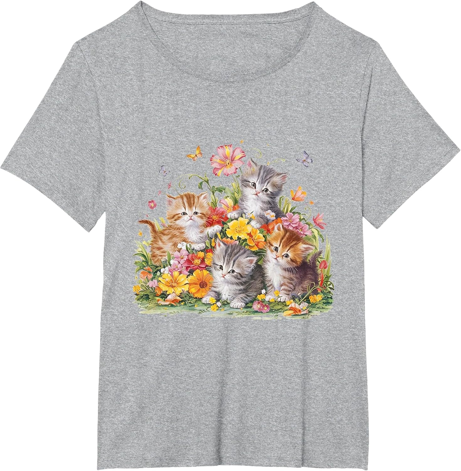Floral Vintage Aesthetic Painted Kittens and Pressed Flower