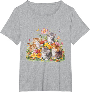 Floral Vintage Aesthetic Painted Kittens and Pressed Flower