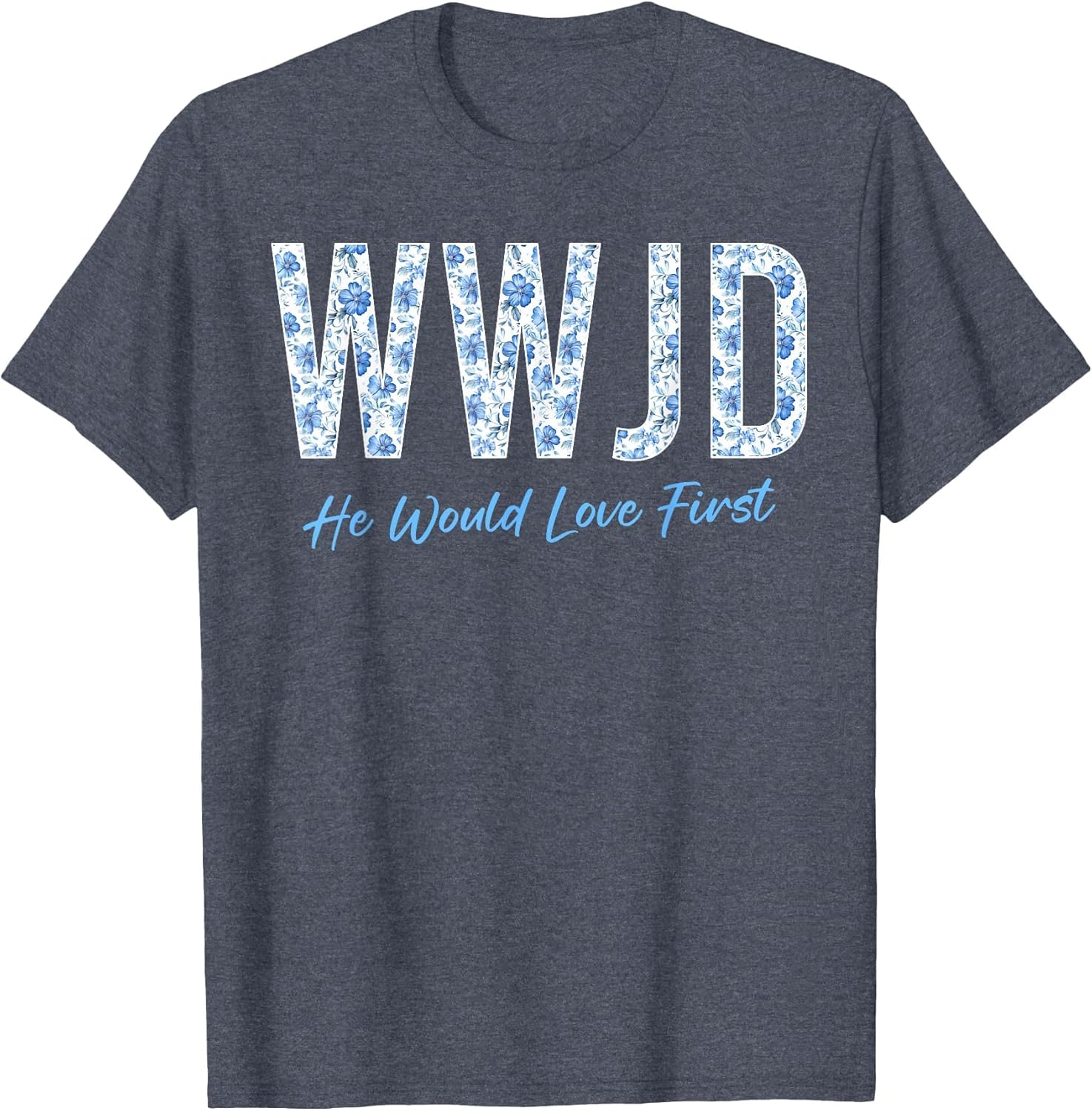 WWJD Christian Faith Believer Blue Floral Graphic