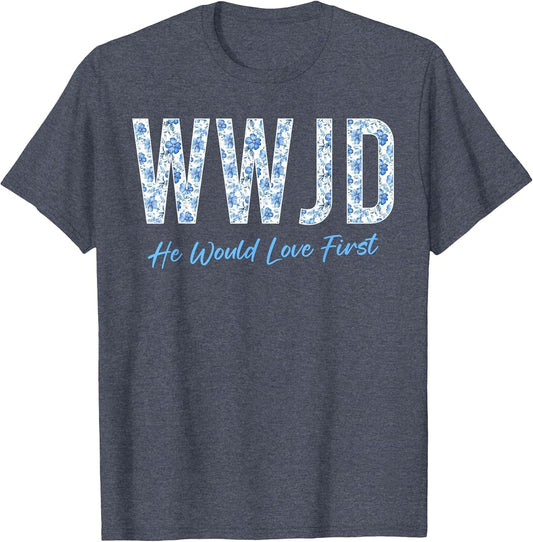WWJD Christian Faith Believer Blue Floral Graphic