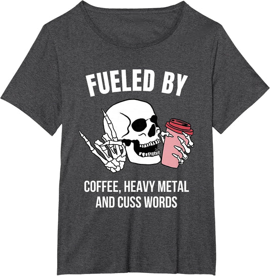 Fueled by Coffee Heavy Metal and Cuss Words Funny Skeleton