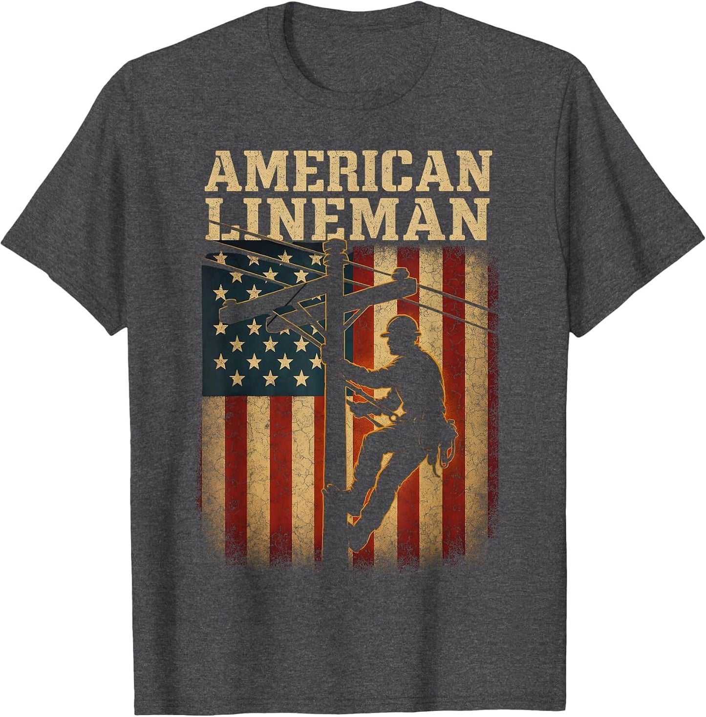 Retro Lineman American Flag Electric Cable Patriotic Lineman