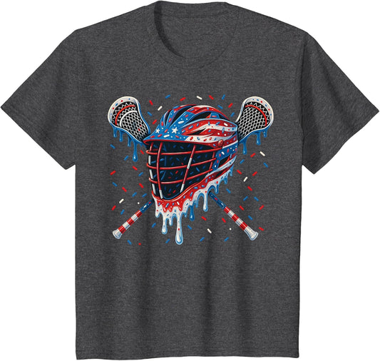 Patriotic American Flag Lacrosse Ice Cream Drip Lax Boys