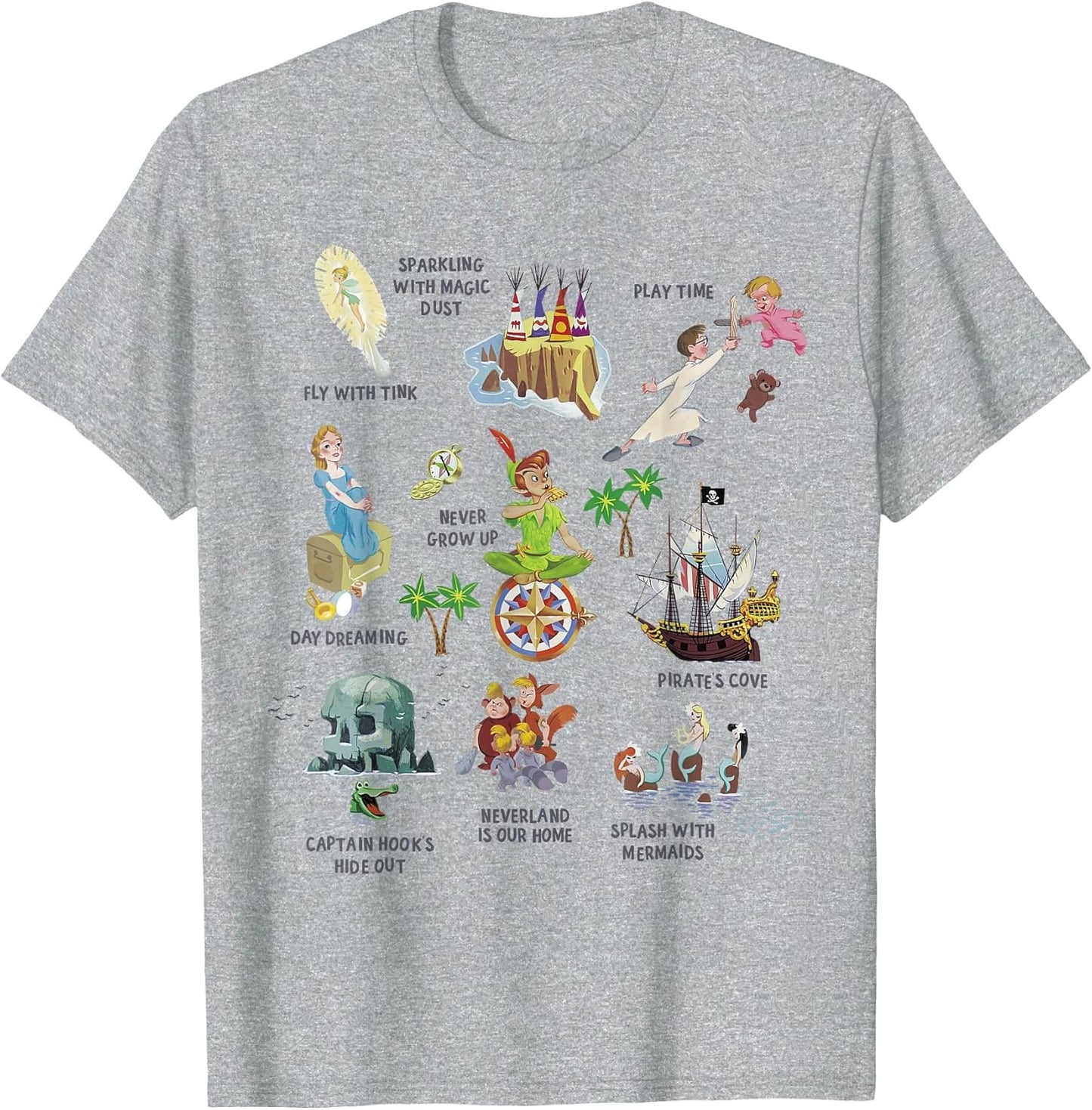 Disney Peter Pan Group Icon Poster , Men, Heather Grey, Large