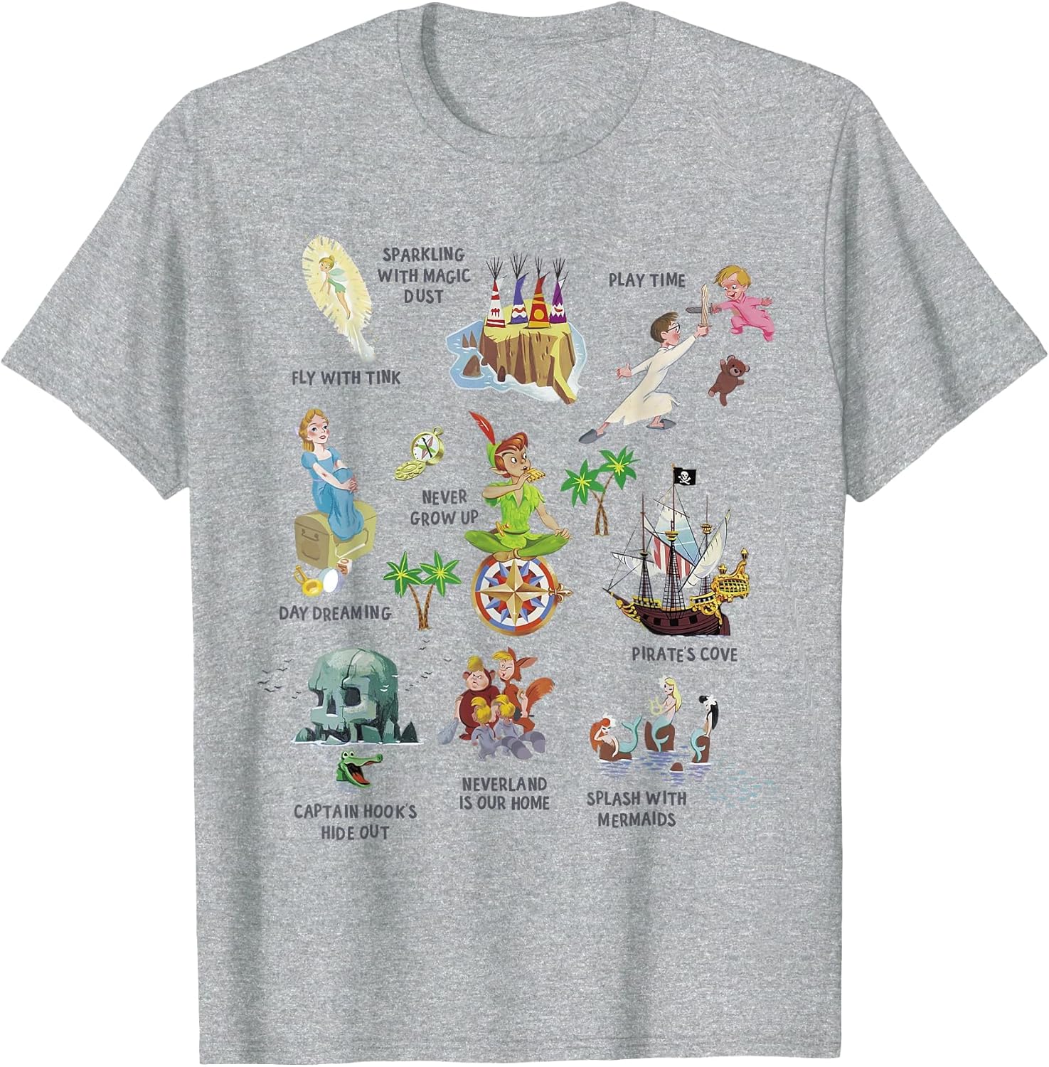 Disney Peter Pan Group Icon Poster , Men, Heather Grey, Large